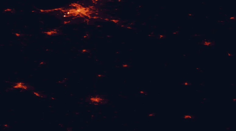 Satellite night-light map of the 100 km around Biržai Regional Park, with Riga, Panevėžys and Šiauliai marked