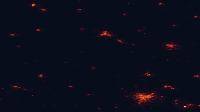 Satellite night-light map of the 100 km around Tytuvėnai Regional Park, with Kaunas, Šiauliai and Panevėžys marked
