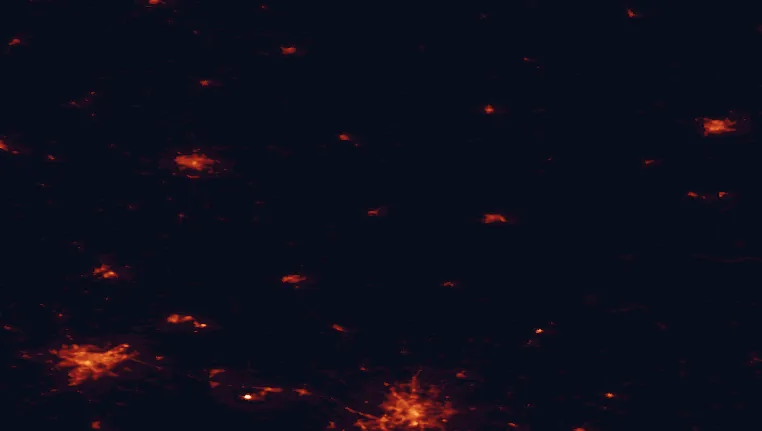 Satellite night-light map of the 100 km around Anykščiai Regional Park, with Vilnius, Kaunas and Panevėžys marked