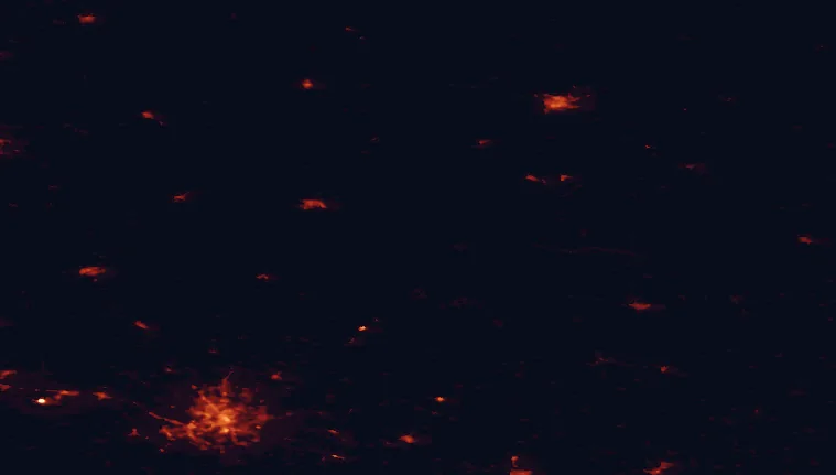 Satellite night-light map of the 100 km around Aukštaitija National Park, with Vilnius, Daugavpils and Utena marked
