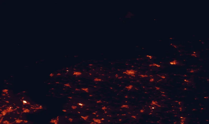 Satellite night-light map of the 100 km around Lauwersmeer National Park, with Groningen, Leeuwarden and Zwolle marked