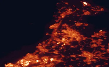 Satellite night-light map of the 50 km around Haarlem, with Amsterdam, Hoofddorp and Utrecht marked