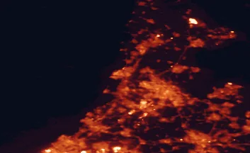Satellite night-light map of the 50 km around IJmuiden, with Amsterdam, Haarlem and Zaanstad marked