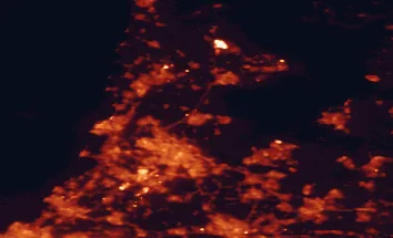 Satellite night-light map of the 50 km around Purmerend, with Amsterdam, Utrecht and Zaanstad marked