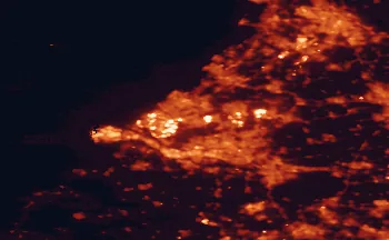 Satellite night-light map of the 50 km around Delft, with Rotterdam, Amsterdam and Zoetermeer marked