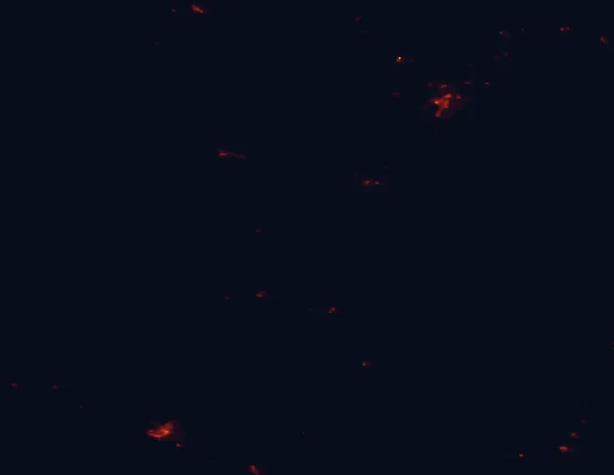 Satellite night-light map of the 100 km around Tongariro National Park, with Whanganui and Taupo marked