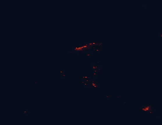 Satellite night-light map of the 100 km around Egmont National Park, with New Plymouth, Whanganui and Hawera marked