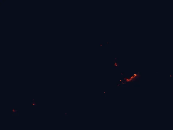Satellite night-light map of the 100 km around Kahurangi National Park, with Nelson, Richmond and Stoke marked