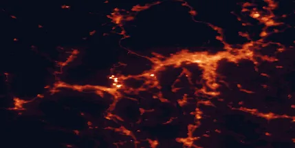 Satellite night-light map of the 50 km around Asker, with Oslo, Drammen and Lillestrøm marked