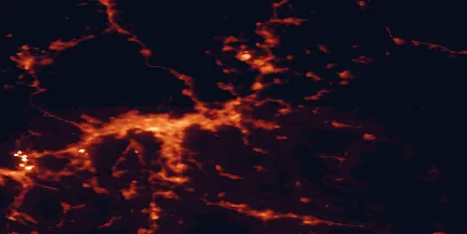 Satellite night-light map of the 50 km around Lillestrøm, with Oslo, Drammen and Asker marked