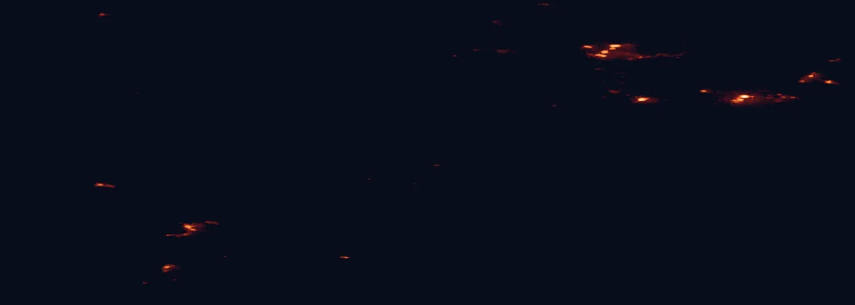 Satellite night-light map of the 100 km around Øvre Pasvik National Park, with Nikel and Zapolyarnyy marked