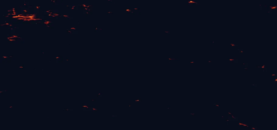 Satellite night-light map of the 100 km around Breheimen National Park, with Ålesund and Volda marked