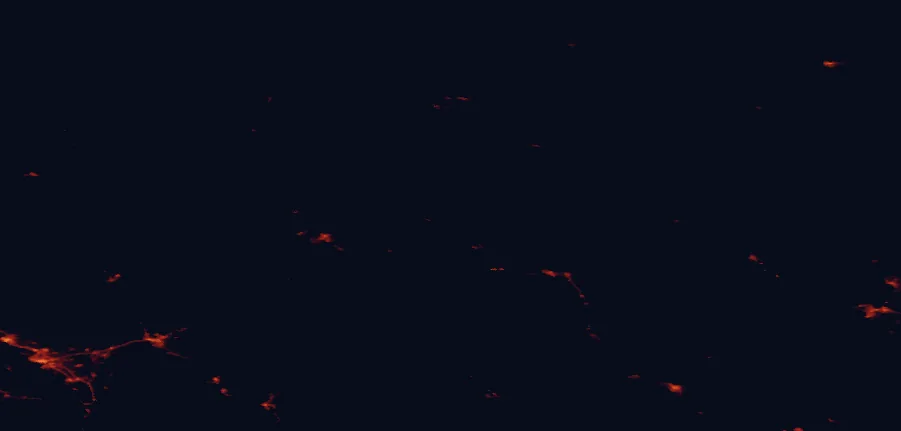 Satellite night-light map of the 100 km around Fulufjellet National Park, with Hamar, Elverum and Mora marked