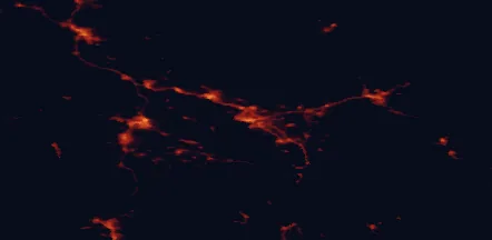 Satellite night-light map of the 50 km around Hamar, with Gjøvik, Brumunddal and Lillehammer marked