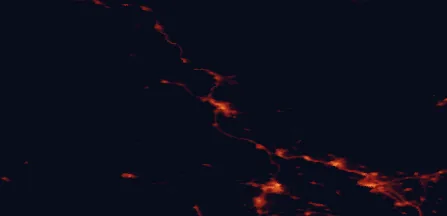 Satellite night-light map of the 50 km around Lillehammer, with Hamar, Gjøvik and Brumunddal marked