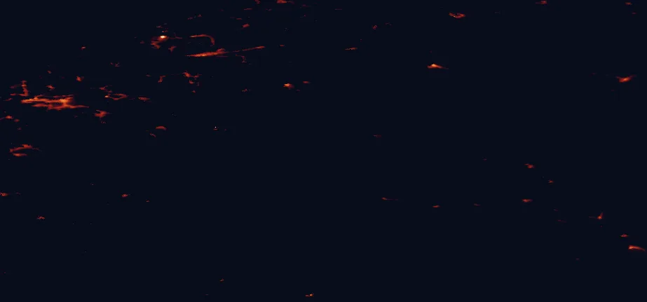 Satellite night-light map of the 100 km around Reinheimen National Park, with Ålesund, Molde and Haram marked