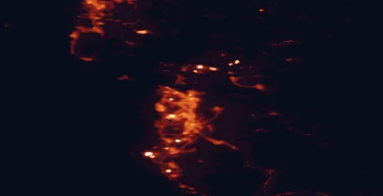 Satellite night-light map of the 50 km around Stavanger, with Sandnes, Sola and Strand marked