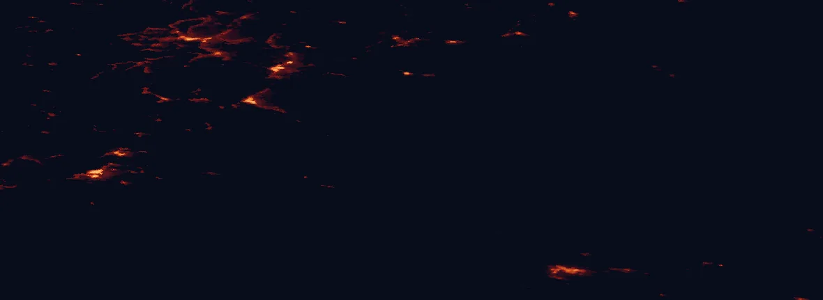 Satellite night-light map of the 100 km around Rohkunborri National Park, with Kiruna and Narvik marked