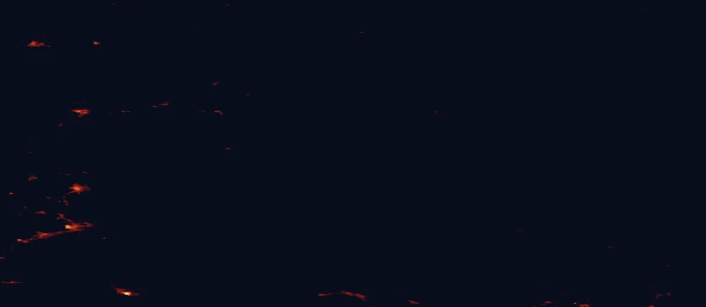 Satellite night-light map of the 100 km around Blåfjella-Skjækerfjella National Park, with Levanger, Steinkjer and Namsos marked