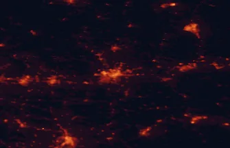 Satellite night-light map of the 50 km around Tarnów, with Nowy Sącz, Dębica and Mielec marked