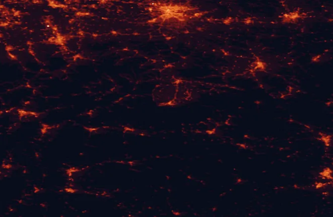 Satellite night-light map of the 100 km around Tatra National Park (Poland), with Kraków, Bielsko-Biala and Nowy Sącz marked