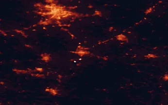 Satellite night-light map of the 50 km around Piotrków Trybunalski, with Łódź, Tomaszów Mazowiecki and Bełchatów marked