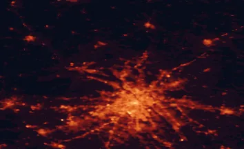 Satellite night-light map of the 50 km around Legionowo, with Warsaw, Białołeka and Mokotów marked