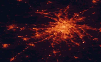 Satellite night-light map of the 50 km around Pruszków, with Warsaw, Mokotów and Wola marked