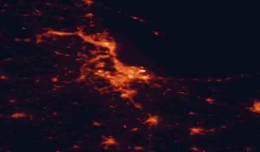 Satellite night-light map of the 50 km around Gdańsk, with Gdynia, Ujeścisko-Łostowice and Sopot marked