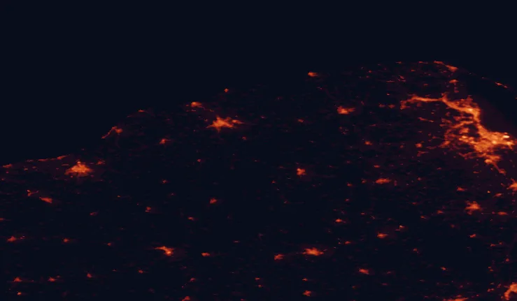 Satellite night-light map of the 100 km around Słupia Valley Landscape Park, with Gdańsk, Gdynia and Słupsk marked