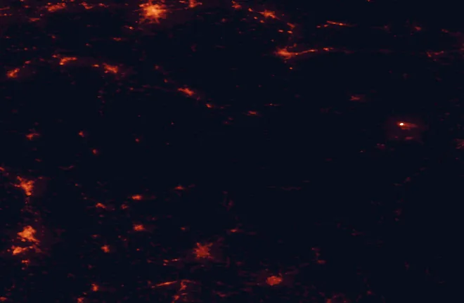 Satellite night-light map of the 100 km around the Bieszczady Starry Sky Park, with Košice, Rzeszów and Uzhhorod marked