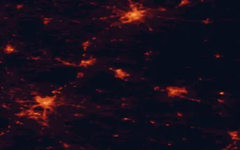 Satellite night-light map of the 50 km around Starachowice, with Radom, Kielce and Ostrowiec Świętokrzyski marked