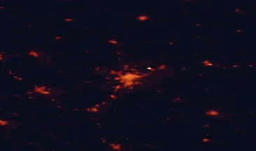 Satellite night-light map of the 50 km around Olsztyn, with Ostróda, Szczytno and Lidzbark Warmiński marked