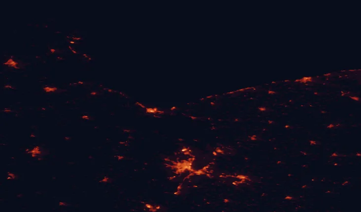 Satellite night-light map of the 100 km around Wolin National Park, with Szczecin, Świnoujście and Stargard marked