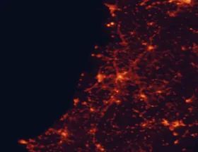 Satellite night-light map of the 50 km around Marinha Grande, with Leiria, Monsanto and Figueira da Foz marked