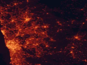 Satellite night-light map of the 50 km around Felgueiras, with Braga, Porto and Guimarães marked