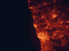 Satellite night-light map of the 50 km around Póvoa de Varzim, with Porto, Braga and Vila Nova de Gaia marked