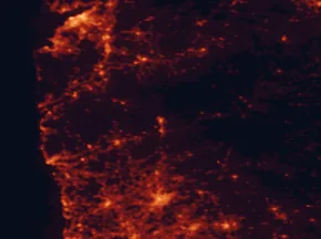 Satellite night-light map of the 50 km around Arcos de Valdevez, with Vigo, Braga and Ponte de Lima marked