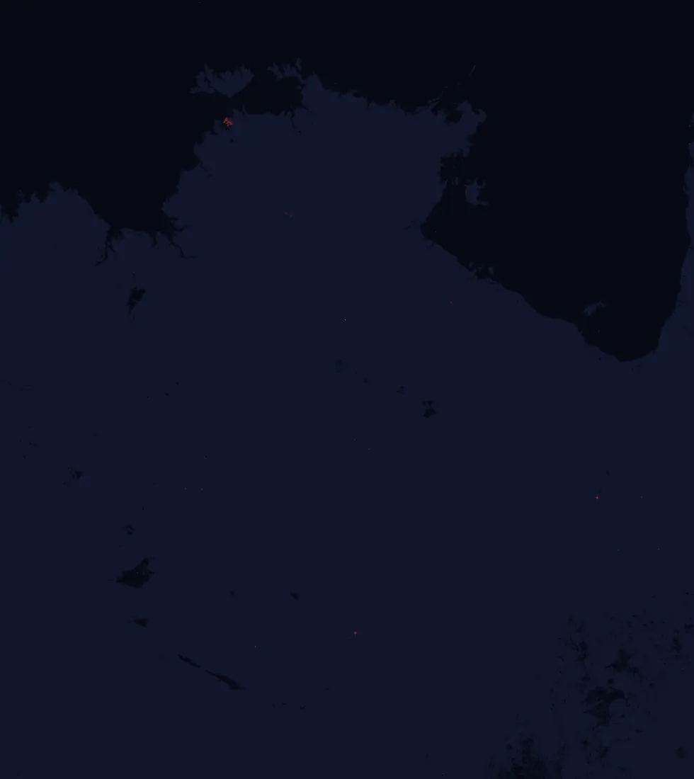 NASA satellite night-lights map of Northern Territory with every place marked