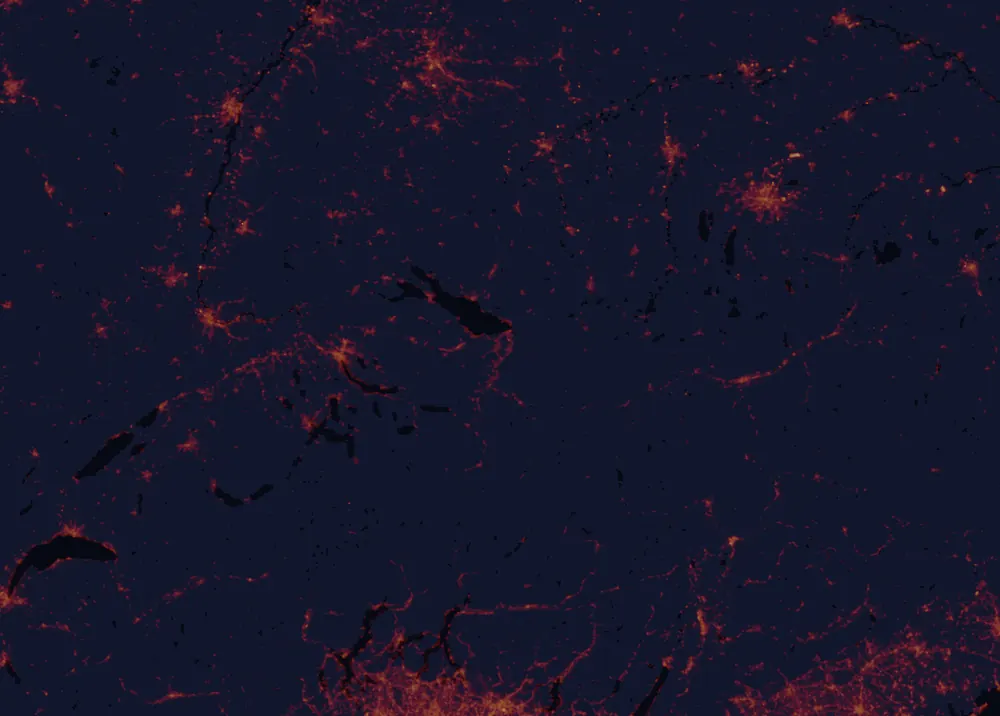 NASA satellite night-lights map of Vorarlberg with every place marked