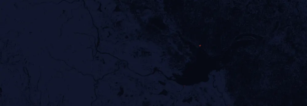 NASA satellite night-lights map of Northwest Territories with every place marked