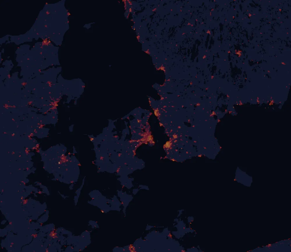 NASA satellite night-lights map of Capital Region with every place marked