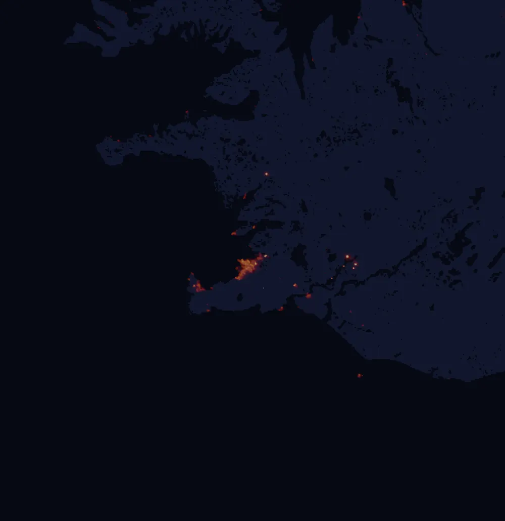NASA satellite night-lights map of Capital Region with every place marked