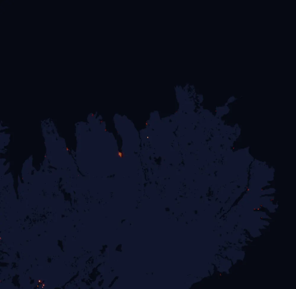 NASA satellite night-lights map of Northeast with every place marked