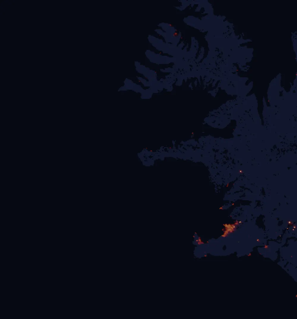 NASA satellite night-lights map of West with every place marked