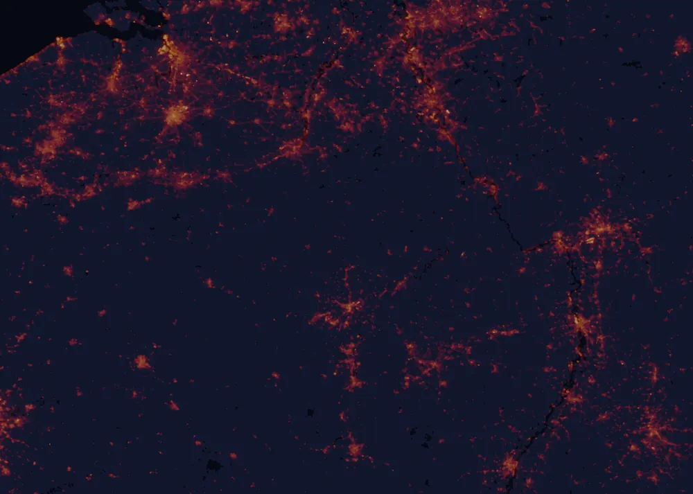 NASA satellite night-lights map of Clervaux with every place marked