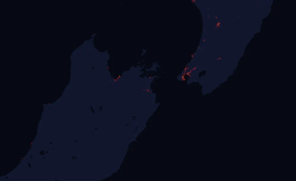 NASA satellite night-lights map of Marlborough with every place marked