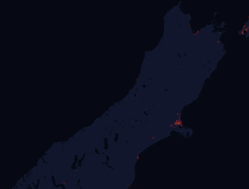 NASA satellite night-lights map of West Coast with every place marked