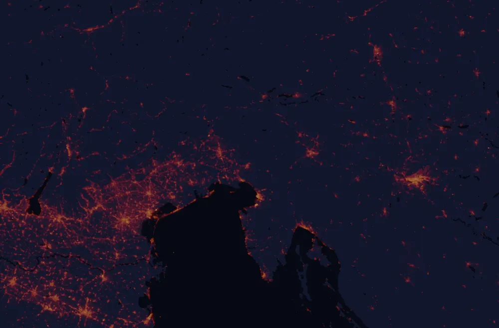 NASA satellite night-lights map of Gorizia with every place marked