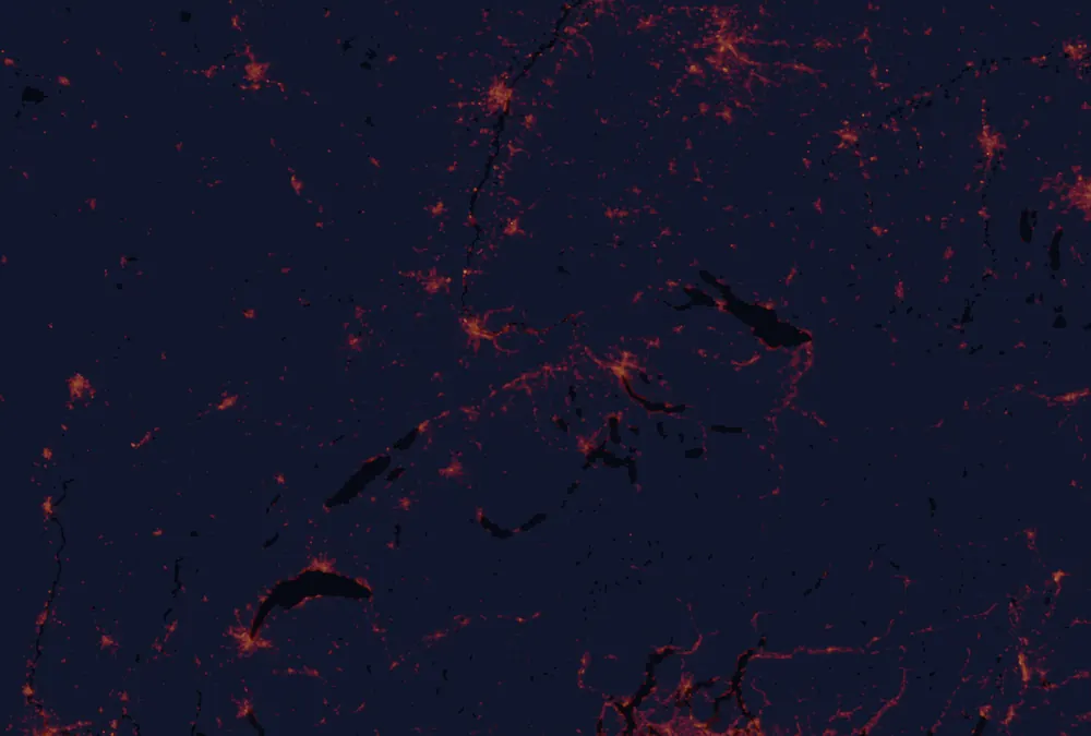 NASA satellite night-lights map of Aargau with every place marked